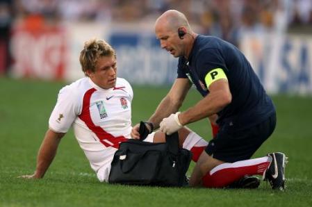 England'd Jonny Wilkinson is treated for an injury